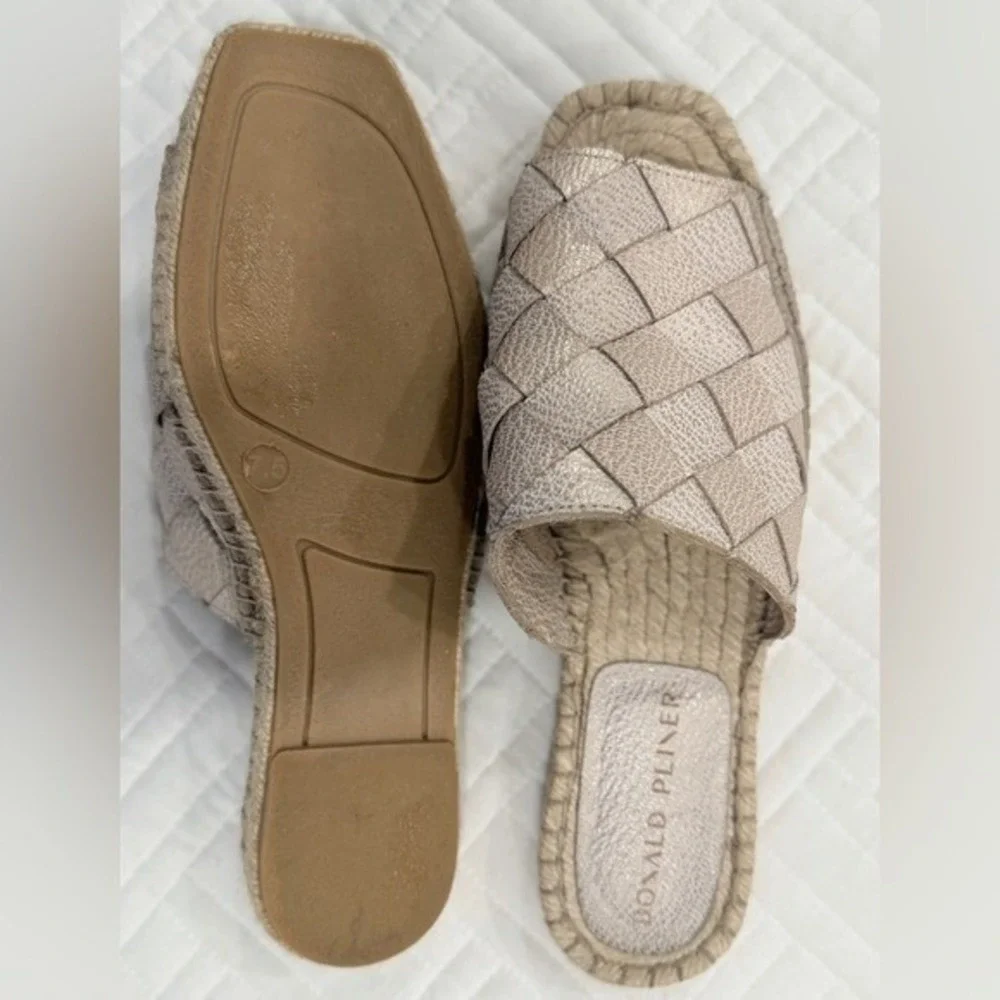 Donald Pliner Metallic Woven Leather Espadrille Slide Sandals Gold Women‎ 7.5